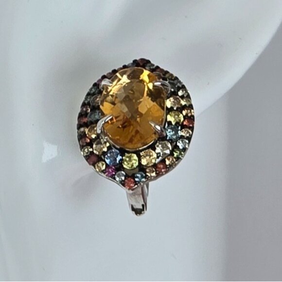 925 Sterling Silver Earrings with Natural Citrine & Sapphire Gemstone - Picture 4 of 8